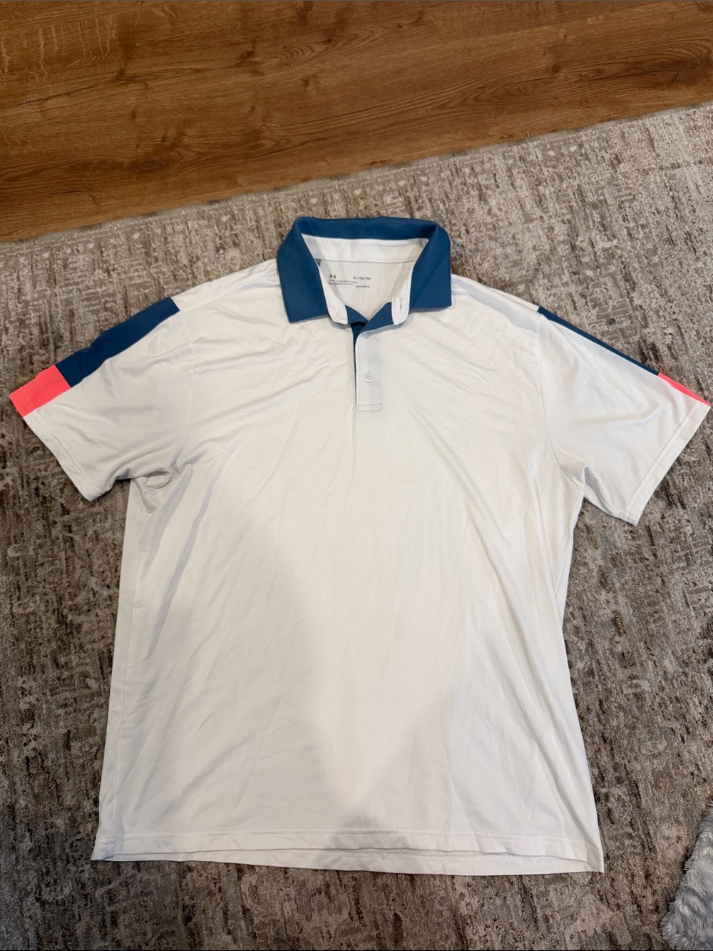 Under Armour White Polo with Blue Collar and Pink Sleeve Accents